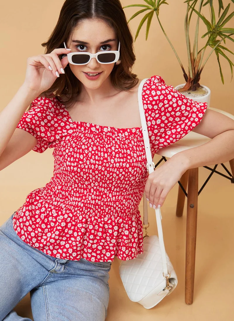 جلو باص Globus Women Floral Printed Smocked Peplum Top